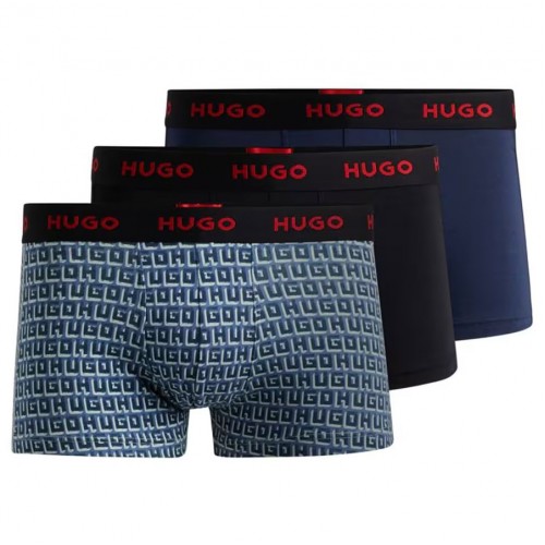 Hugo ανδρικά βαμβακερά 3pack boxers σε τρία χρώματα (μαύρο,print,μπλε) 50517894 975